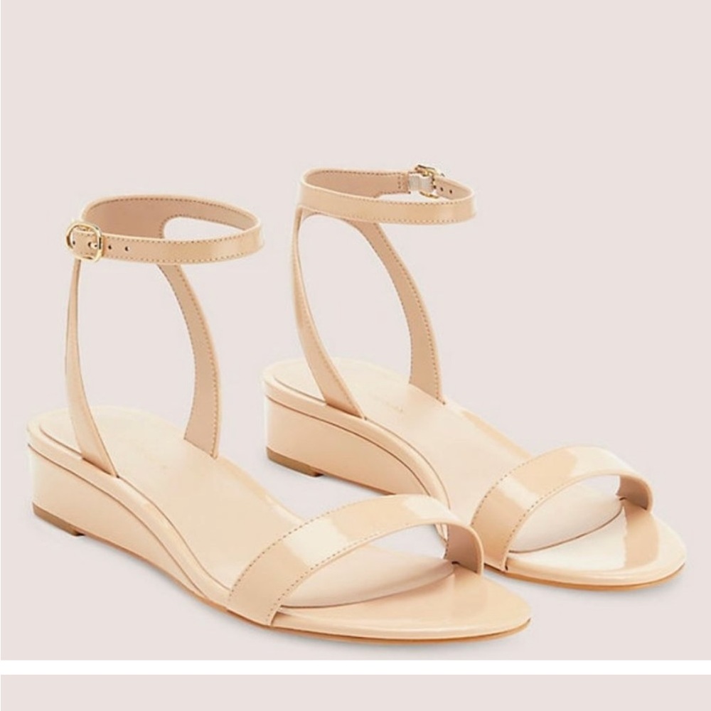 Stuart Weitzman Beige Ankle Strap Wedges